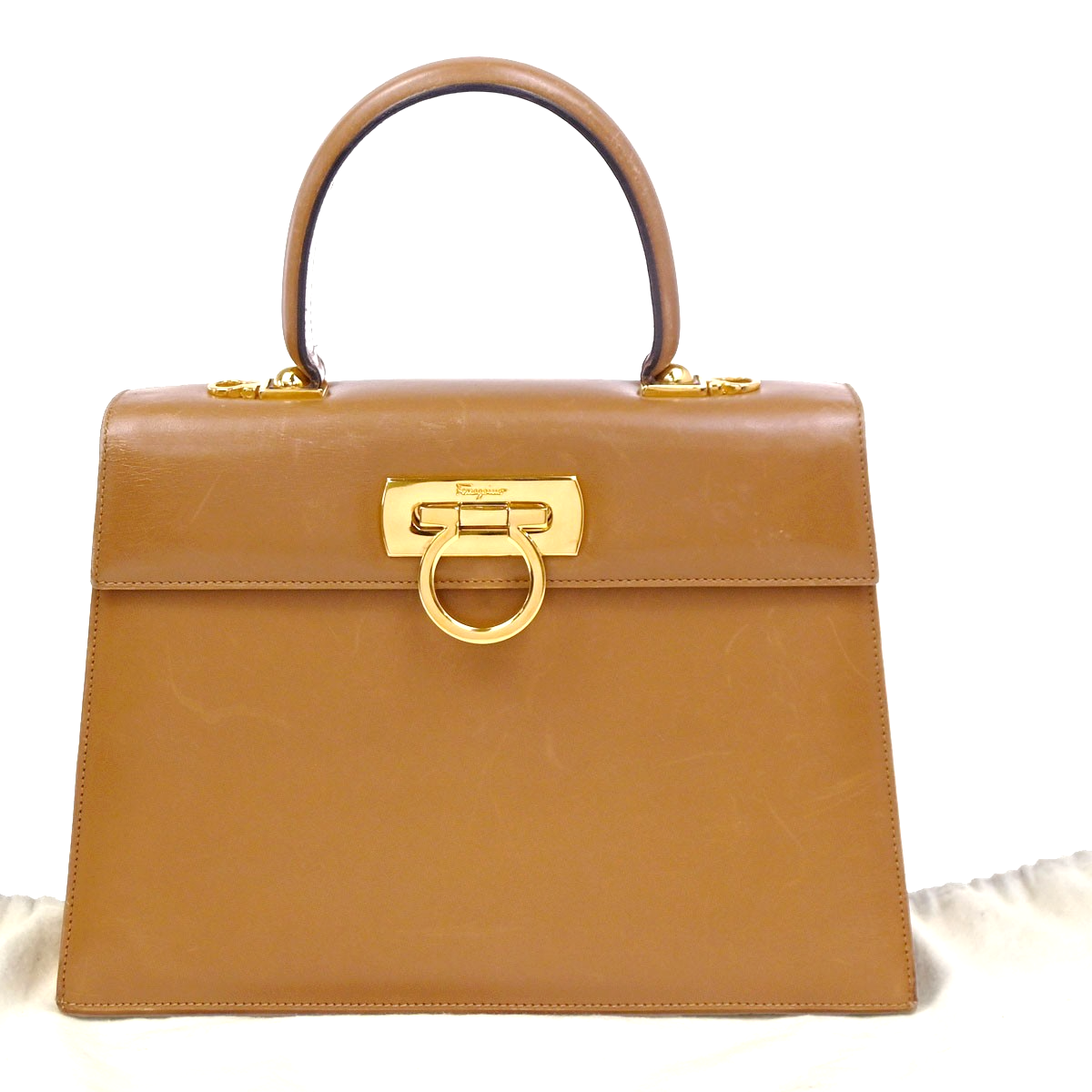 Salvatore Ferragamo Gancini Top Handle Bag Leather Brown GHW Italy 61CA782