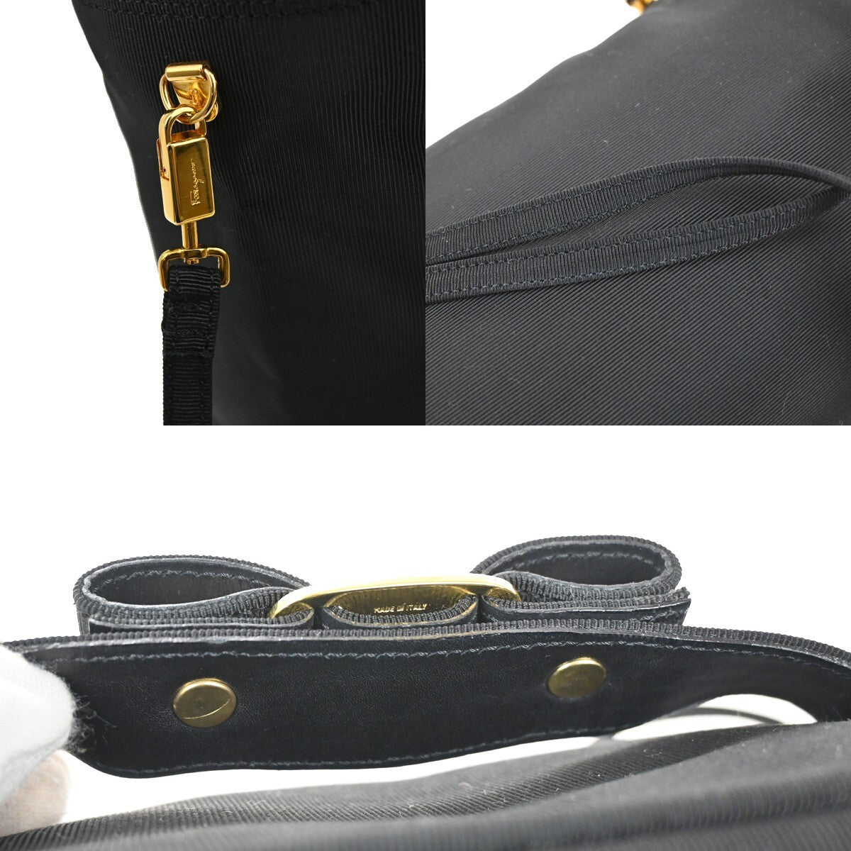 SALVATORE FERRAGAMO Vara Vanity 2Way Shoulder Bag Nylon Leather BK GHW 64YH431