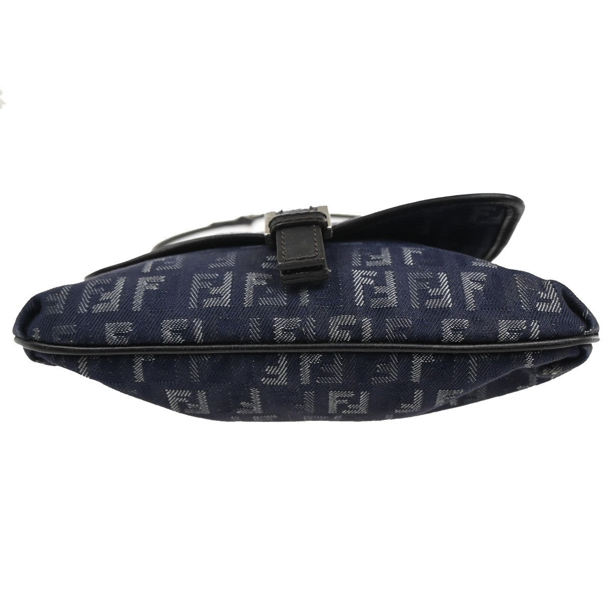 FENDI Logo Zuccino Flap Shoulder bag Canvas Leather Blue SHW Italy 85MA113