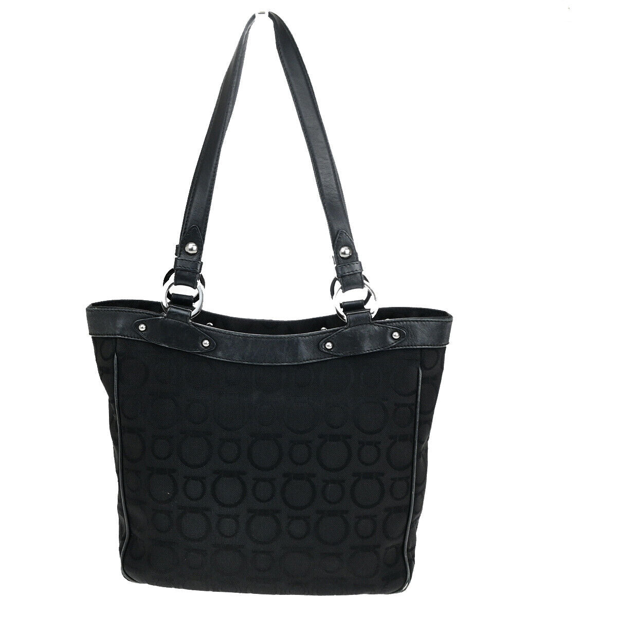 SALVATORE FERRAGAMO Gancini Tote Shoulder Bag Canavs Leather Black SHW 09YF536