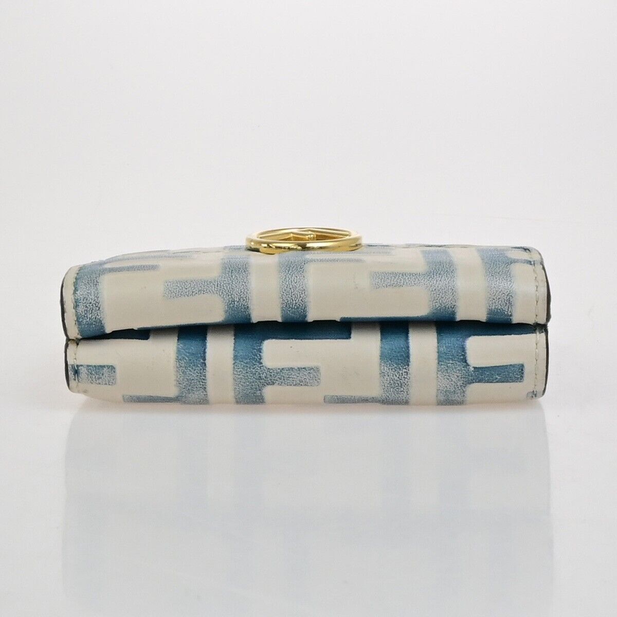 FENDI Zucca Pattern Mini Trifold Compact Wallet Leather Blue White Italy 61KA542