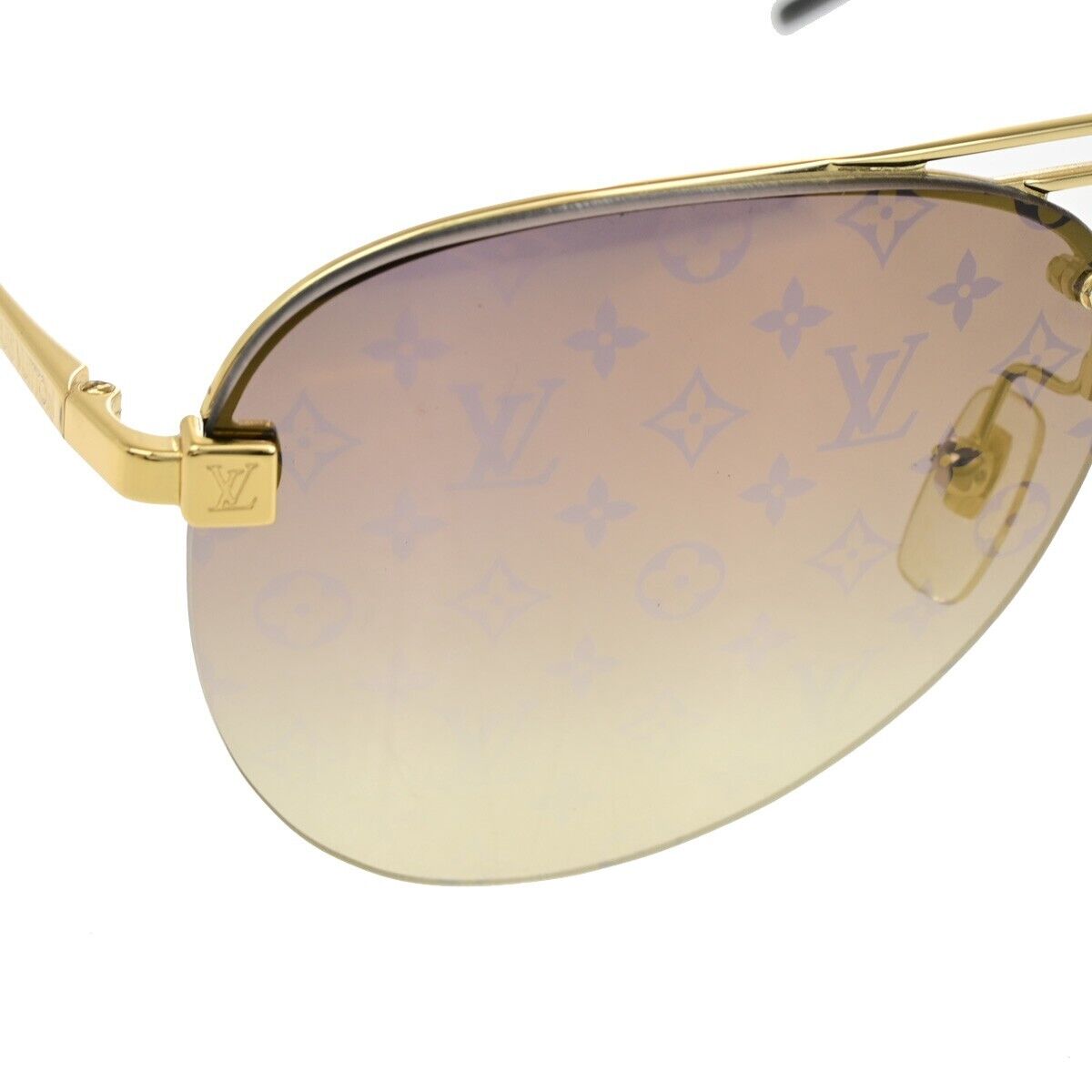 LOUIS VUITTON Clockwise Sunglasses Eye Wear Monogram Metal Gold Z1020E 81YG537