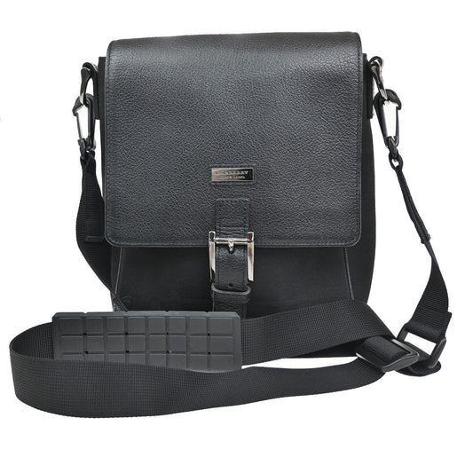 Burberry  Black Label Shoulder Bag Crossbody Check Nylon Leather Black 67CA360
