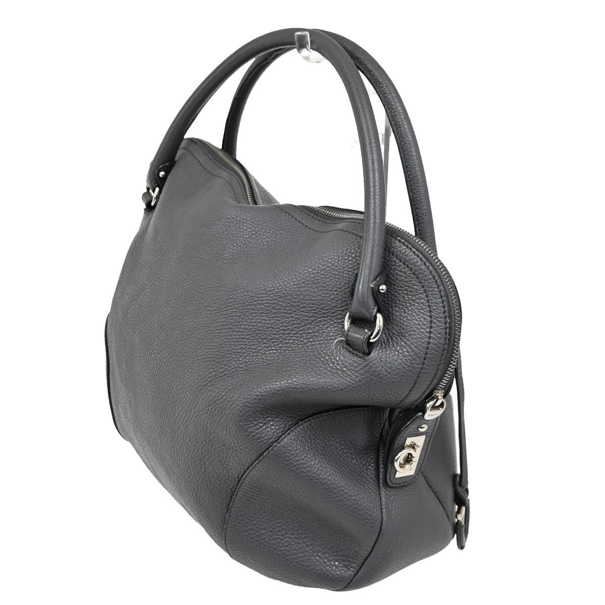 SALVATORE FERRAGAMO Logo Gancini Shoulder Hand Bag Leather Gray 67TA291