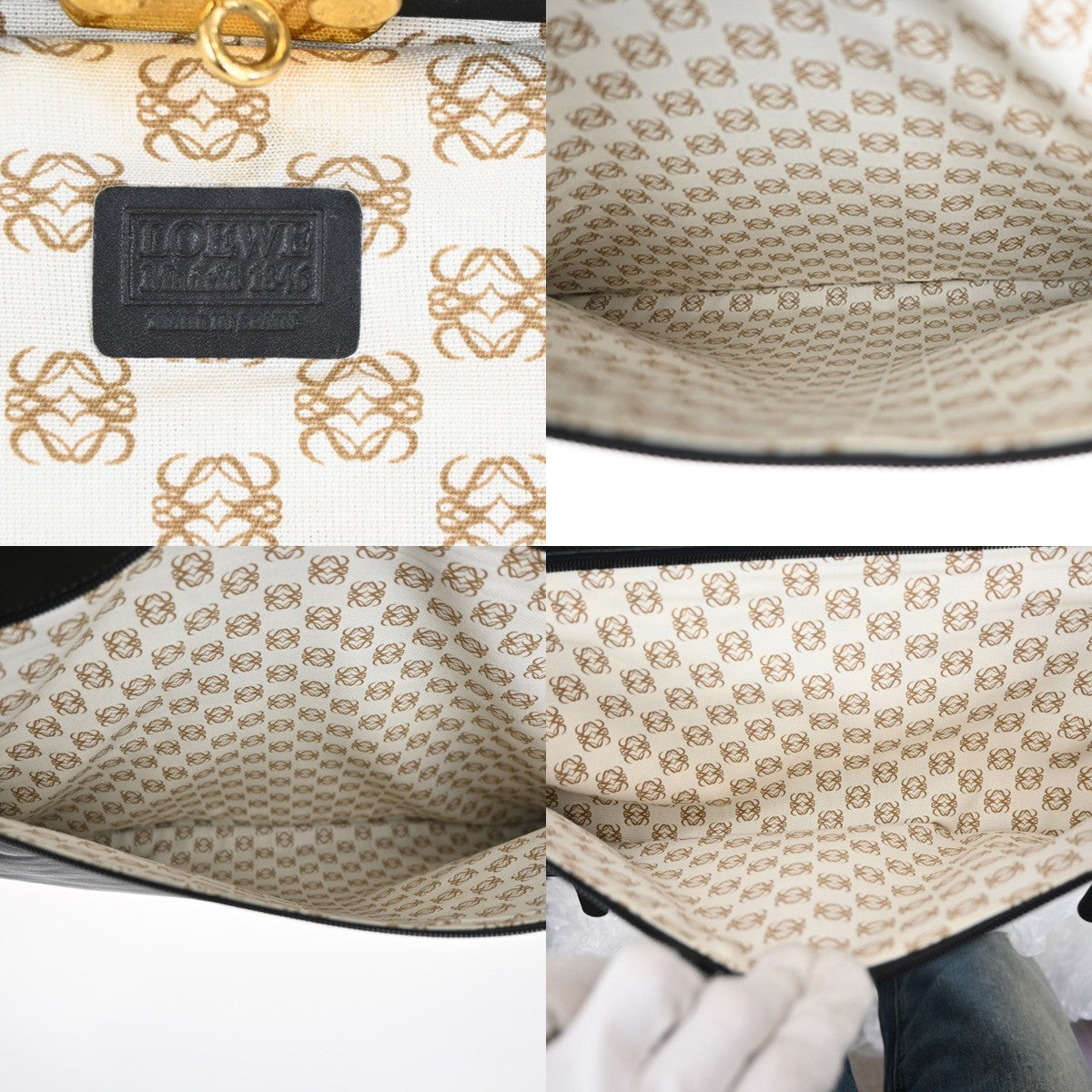 LOEWE Logo Anagram 2way Garment Shoulder Hand Bag Leather BK GHW Spain 68MA416