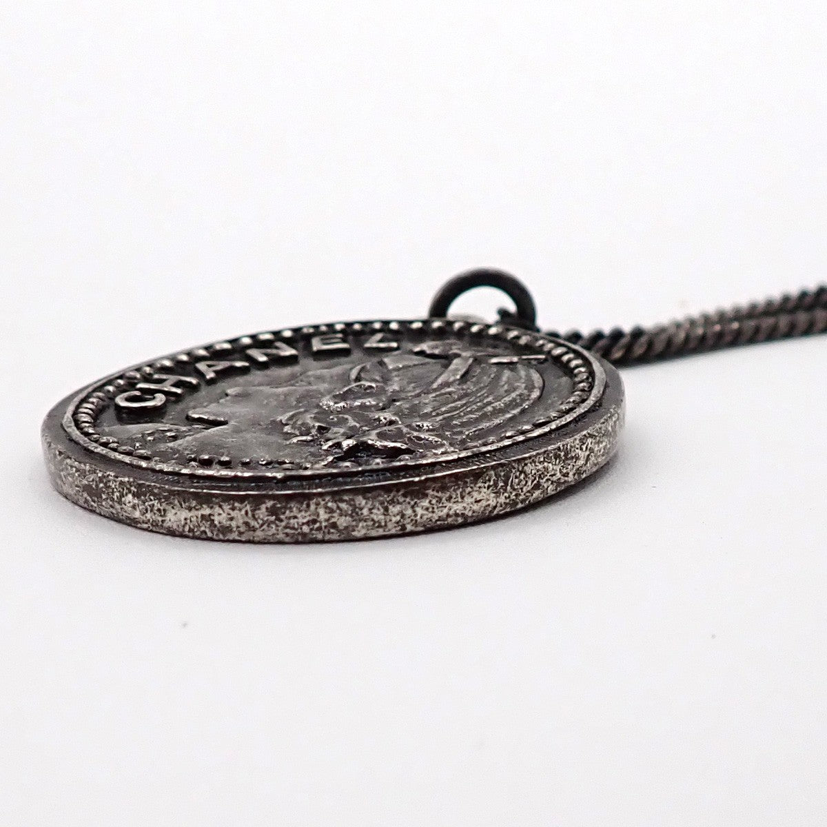 CHANEL CC Logo Mademoiselle Coin Pendant 03P Necklace Metal France 85RL891