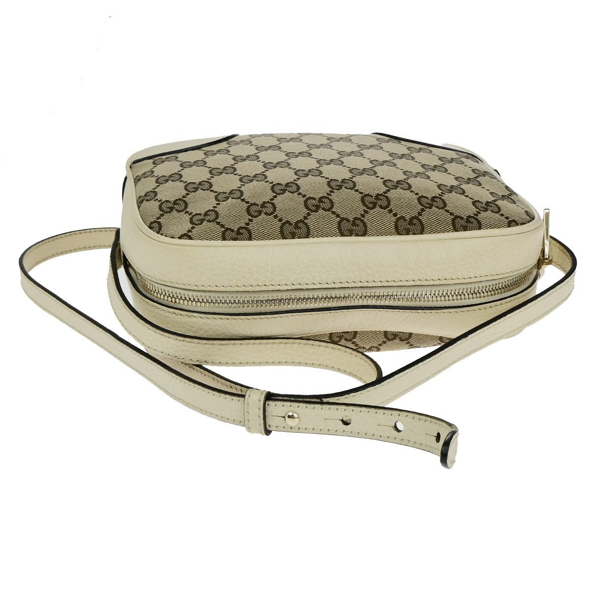 GUCCI Logo GG Pattern Mini Shoulder Bag Canvas Leather Brown White GHW 12KB579