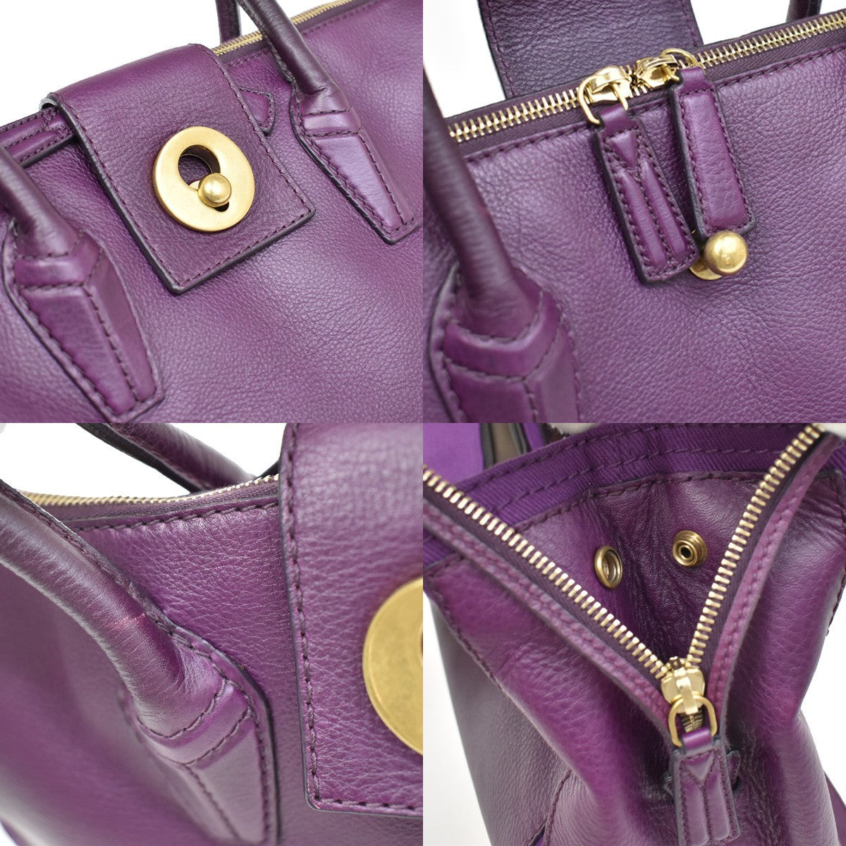 YVES SAINT LAURENT YSL Logo Hand Bag Leather Purple GHW Italy 32EF751