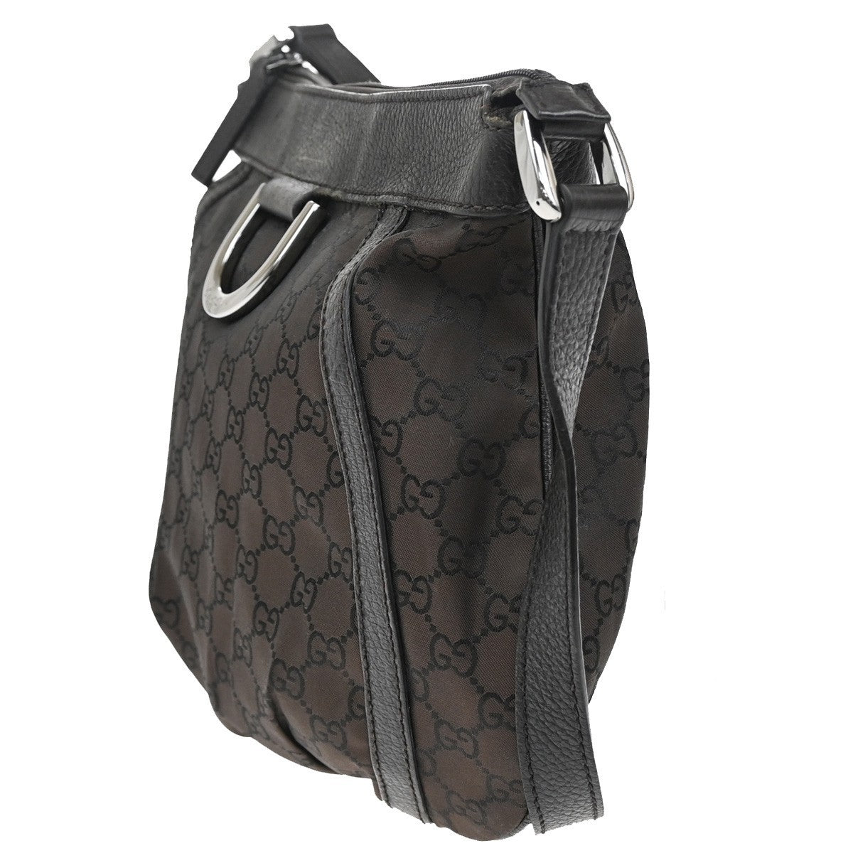 GUCCI Logo GG pattern Abbey Shoulder Bag Nylon Leather Brown SHW Italy 88KB731