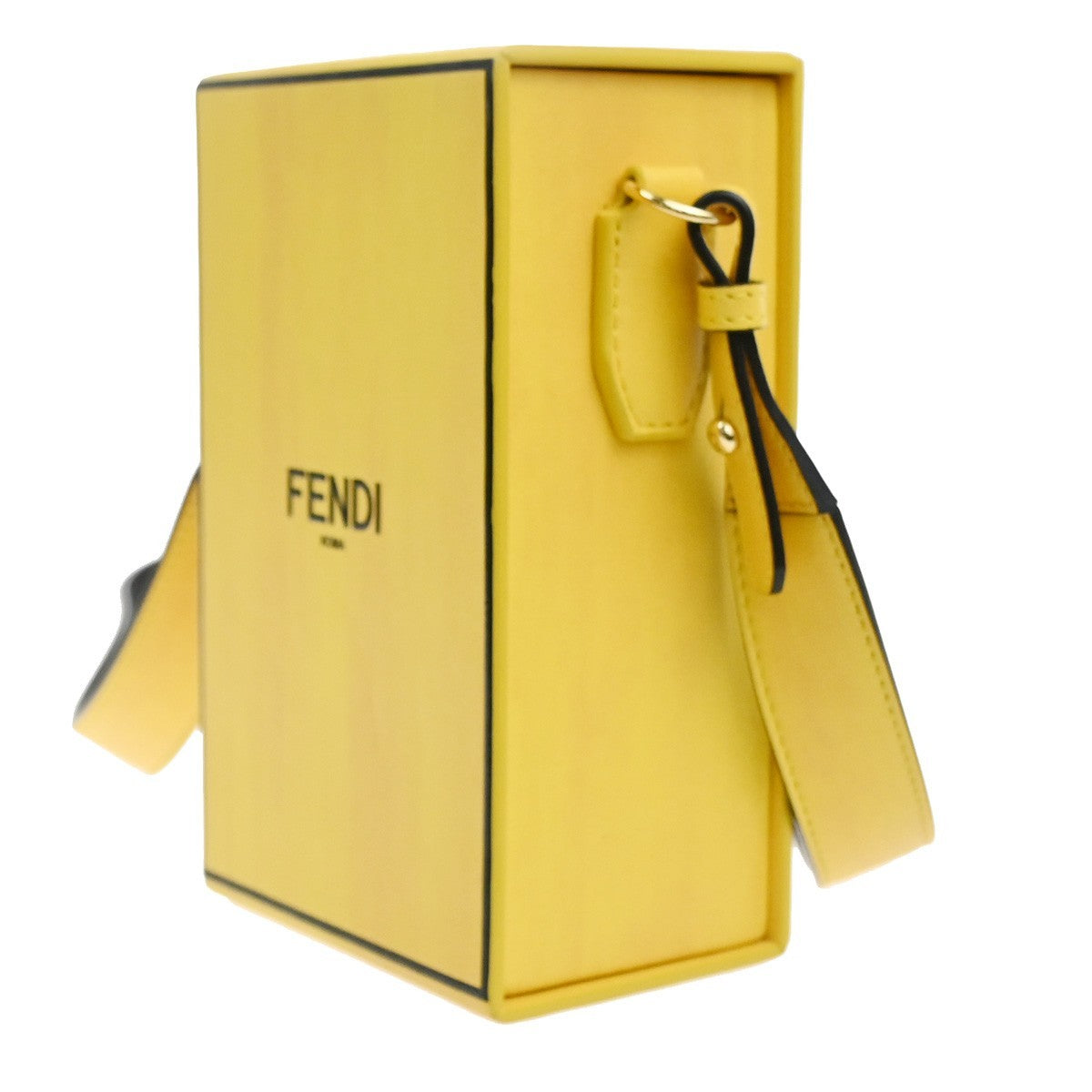 FENDI Logo Box Vertical Mini Shoulder Bag Leather Yellow GHW Italy 11YH946