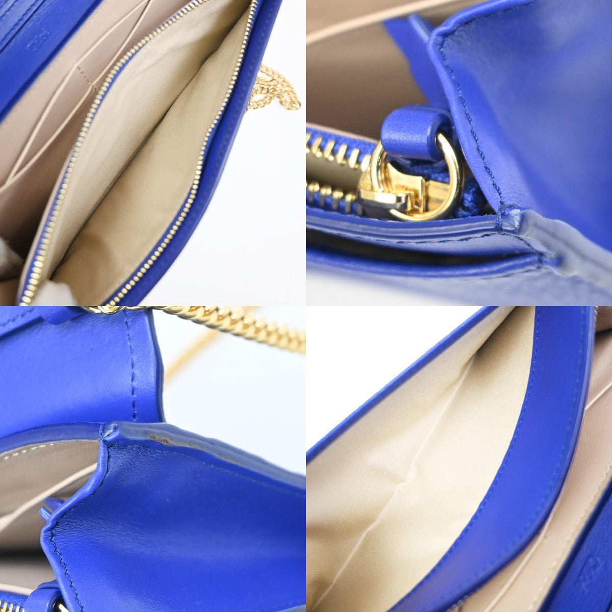 CHLOE Logo Chain Shoulder Bifold Long Wallet Leather Blue GHW Spain 64MA495