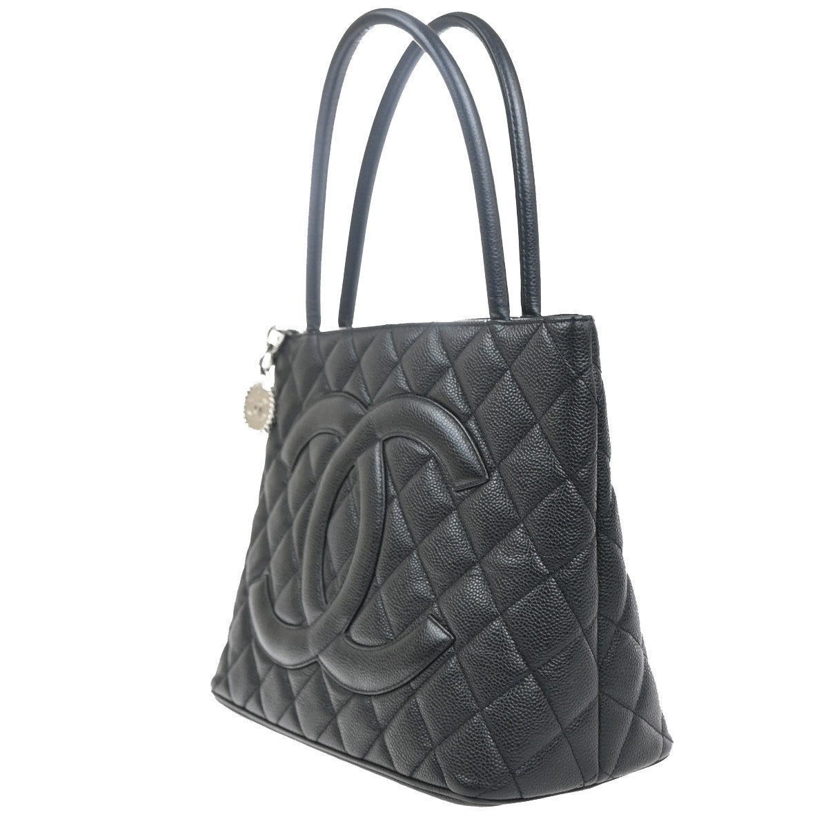 CHANEL CC Medallion Shoulder Bag Grained Calfskin Leather Black SHW 641RL957