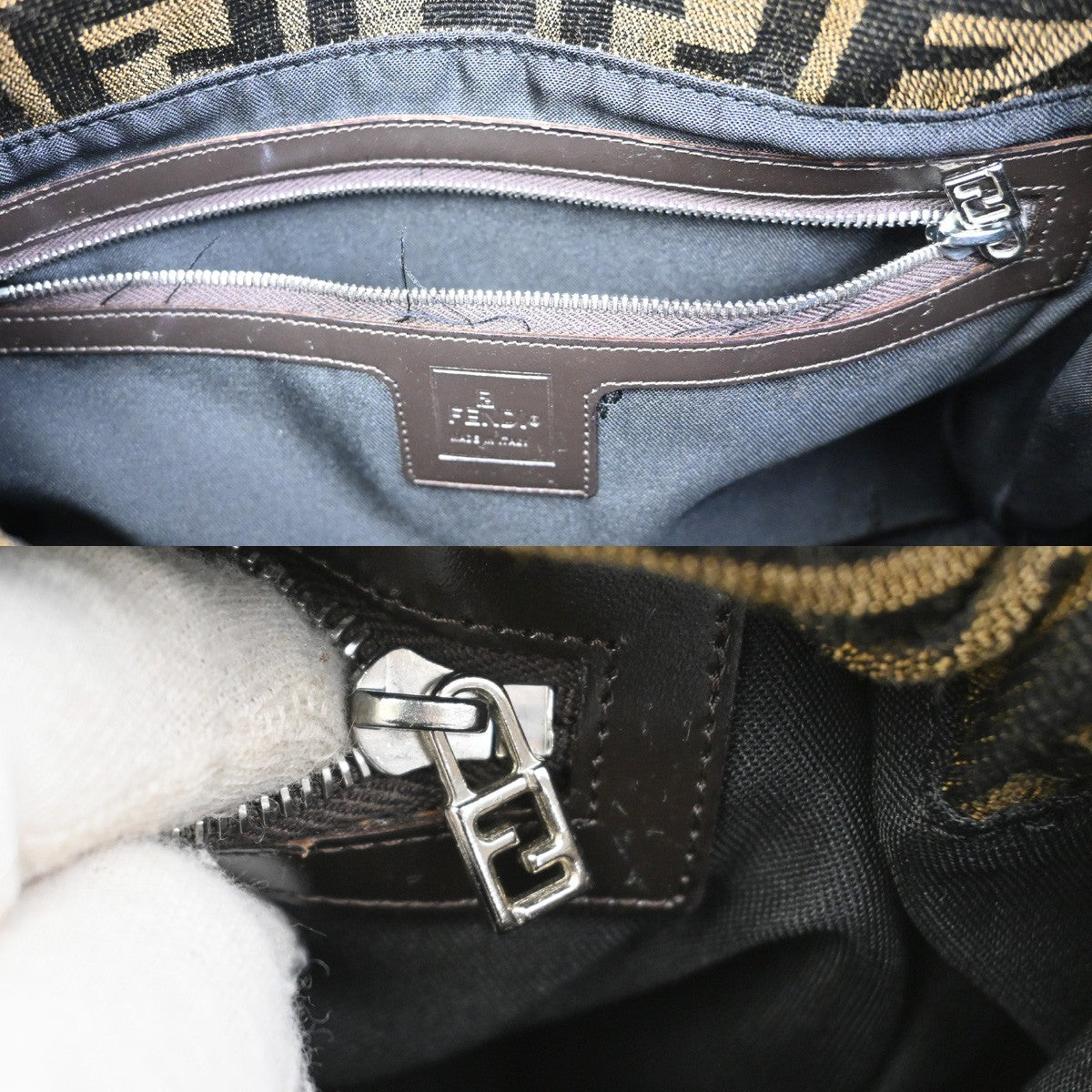 FENDI Logo Zucca Pattern Hand Bag Canvas Leather Brown SHW Italy 12KB535
