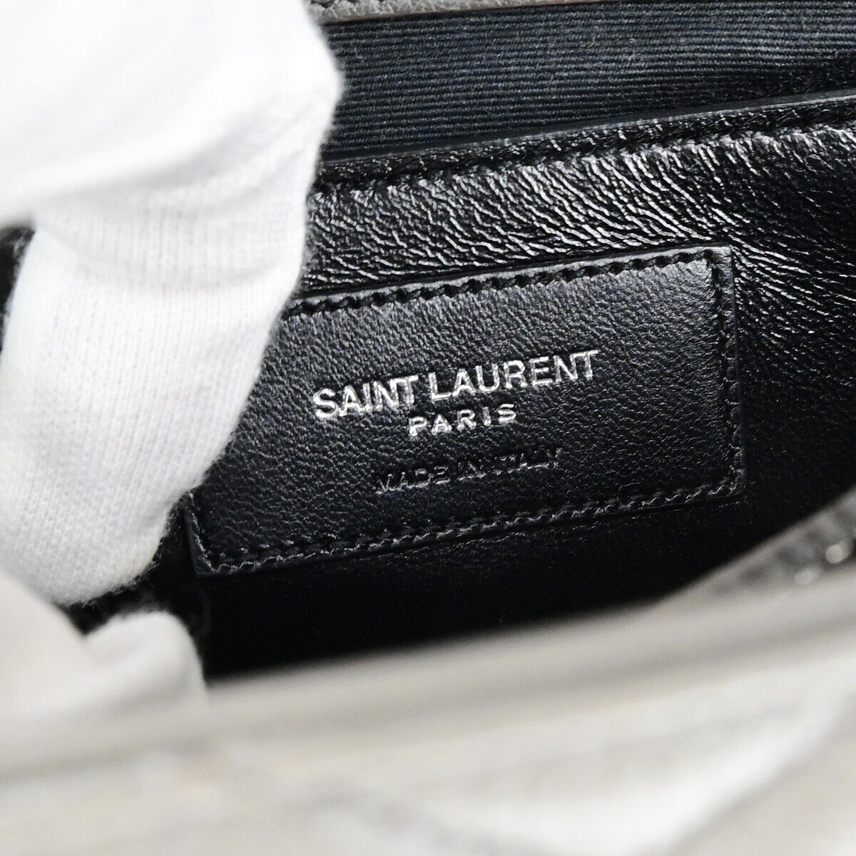 SAINT LAURENT College Medium Chain Shoulder Bag Quilted Leather Gray 667RK859