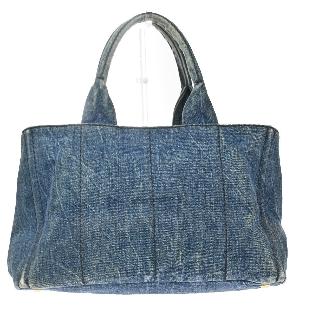 PRADA Logo Canapa Tote Hand Bag Denim Canvas Leather Blue GHW Italy 64MA590