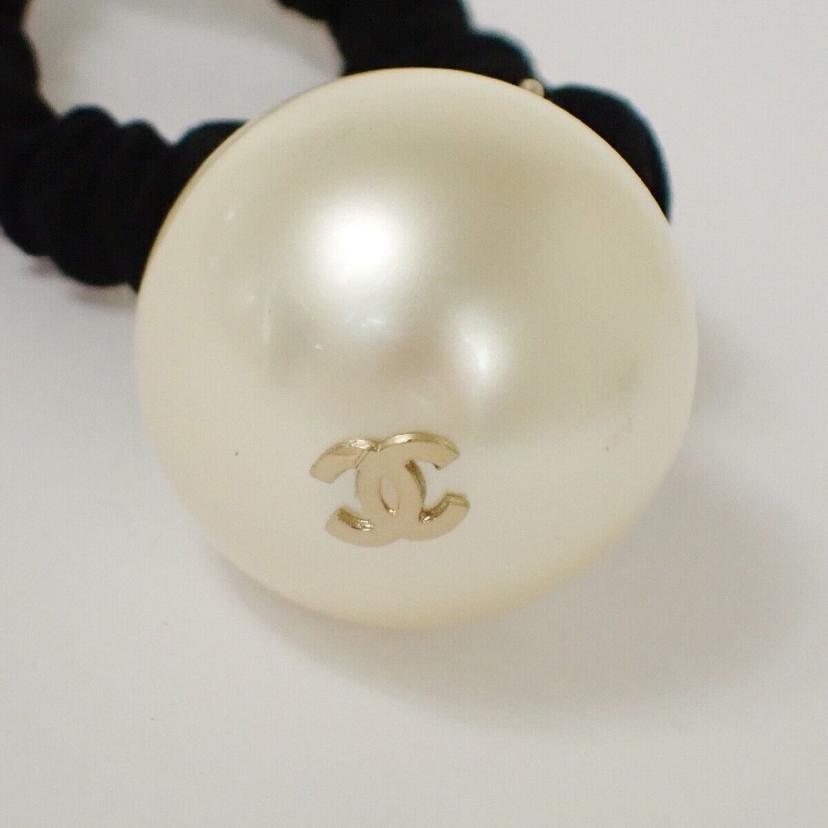 CHANEL Logo Hair rubber band Accessory Imitation Pearl Black Gold 38SH105