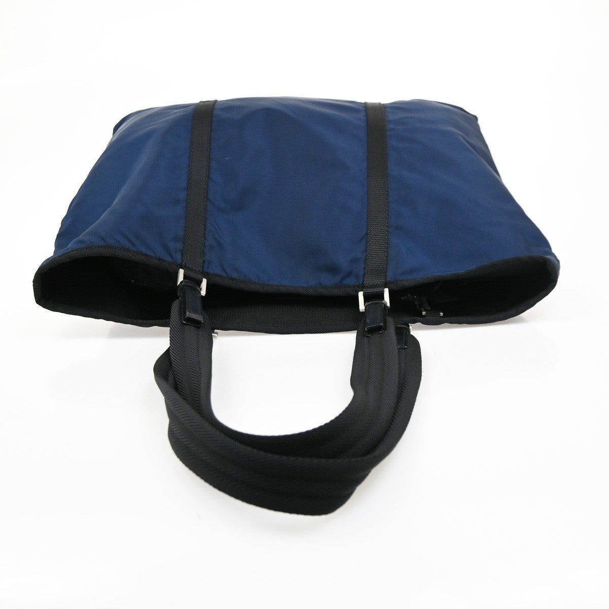PRADA Logo Shoulder Tote Bag Nylon Canvas Leather Blue Black Italy 36MA685