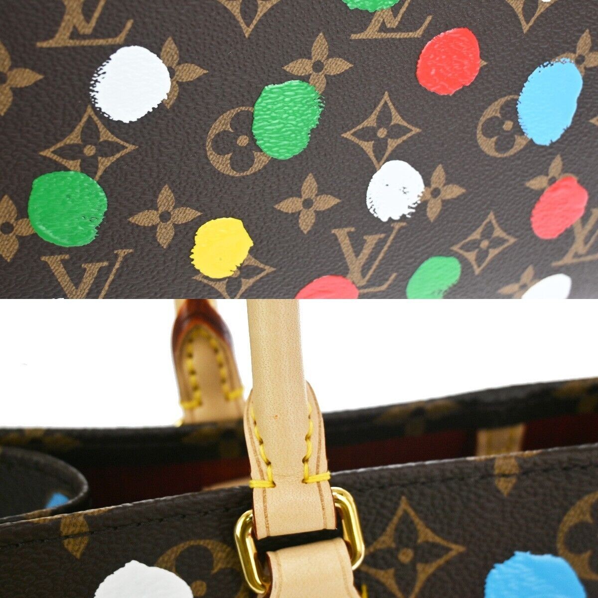 LOUIS VUITTON LV × YK OnTheGo MM Hand Bag Monogram 3D Dots Brown M46379...