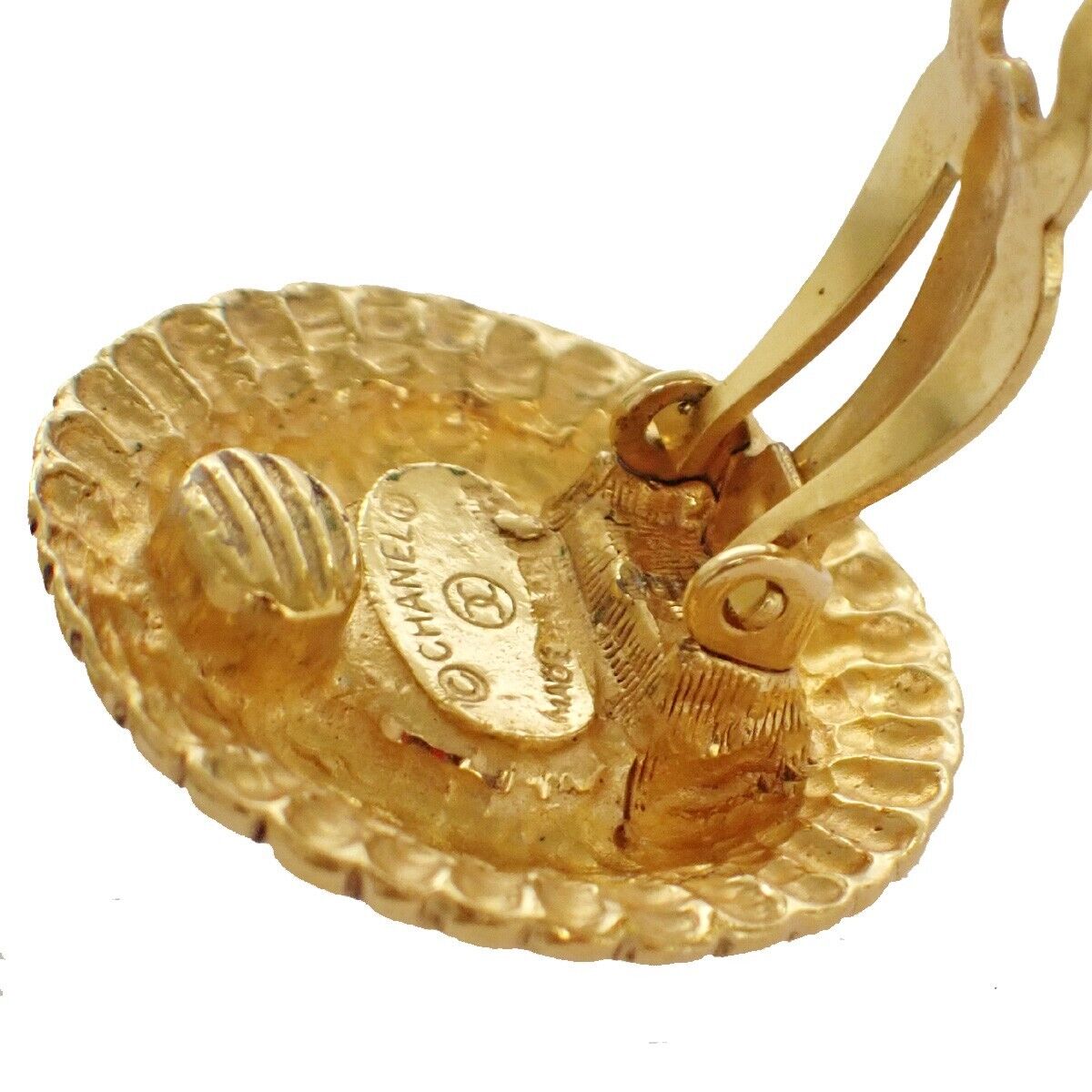 CHANEL CC Logo Imitation pearl Round Button Earrings Clip-On GHW Vintage 68YE014