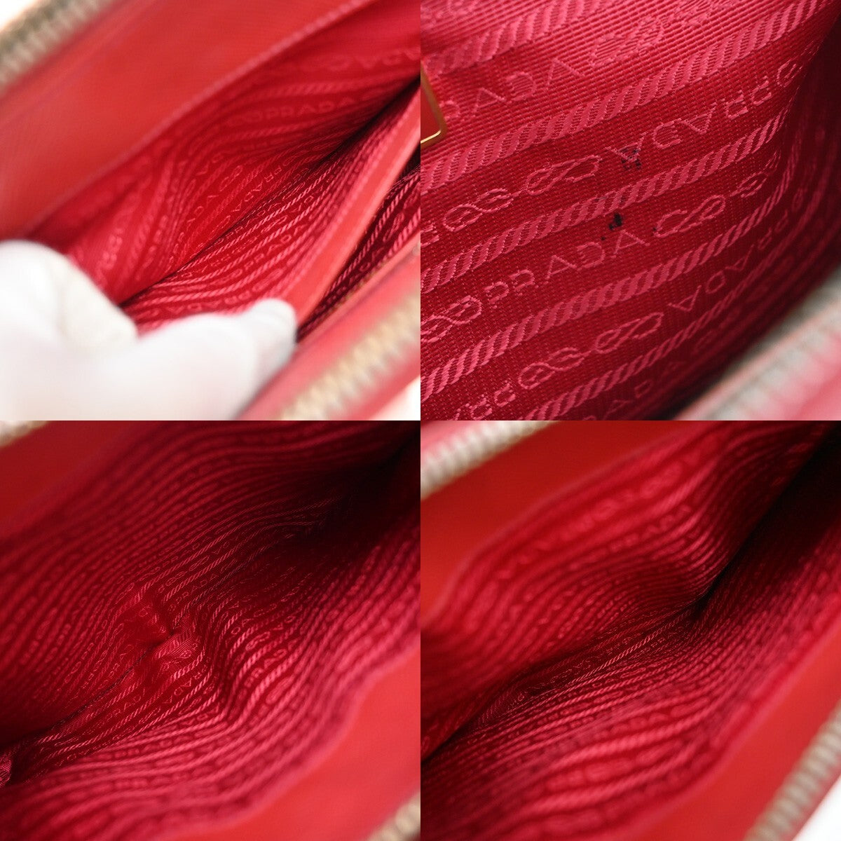 PRADA Logo Saffiano 2Way Shoulder Hand Bag Leather Red GHW 95RF247