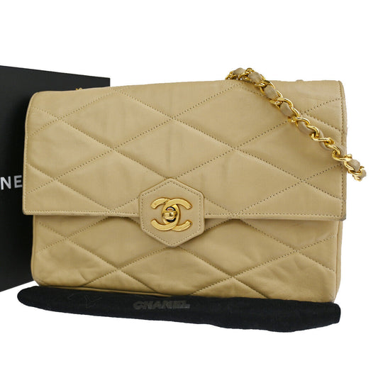 CHANEL CC Matelasse 23 Chain Shoulder Bag Leather Beige GHW Vintage 695RJ532