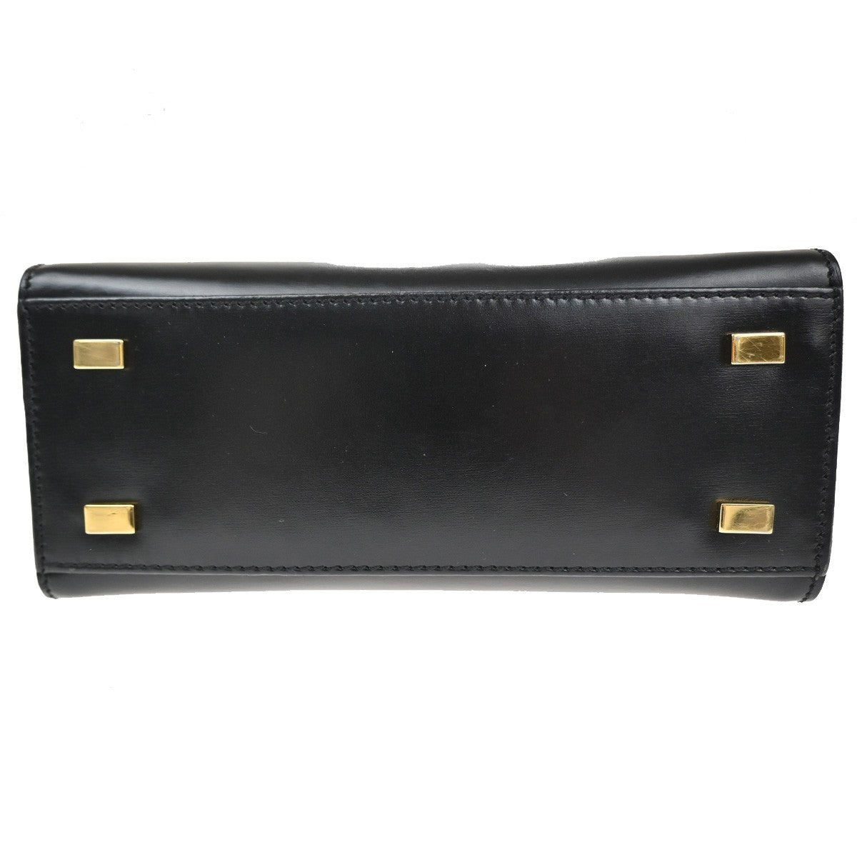 CELINE Logo Ring 2Way Shoulder Hand Bag Leather Black Italy GHW 34CA879