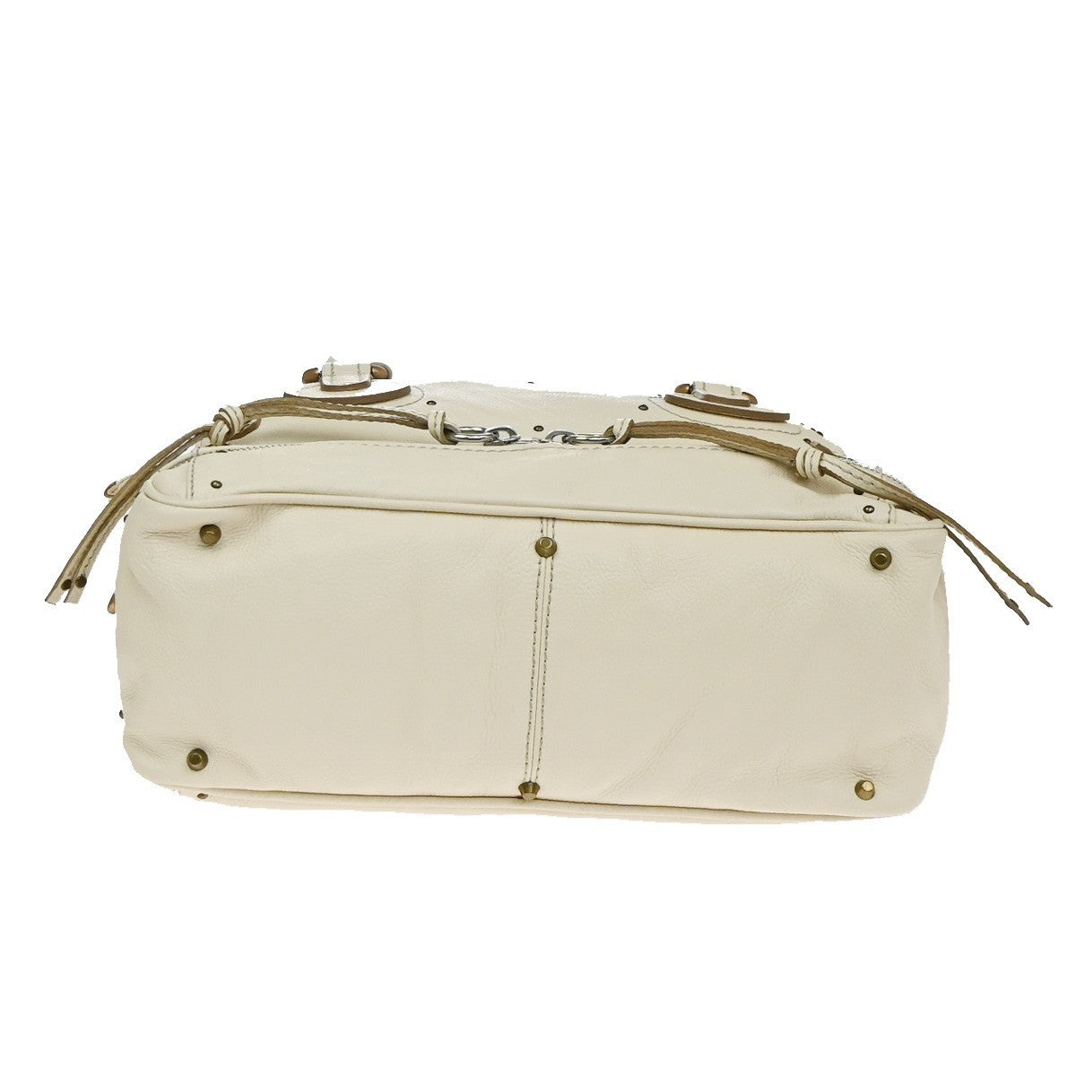CHLOE Logo Paddington Shoulder Hand Bag Leather Padlock Ivory GHW Italy 25RQ005