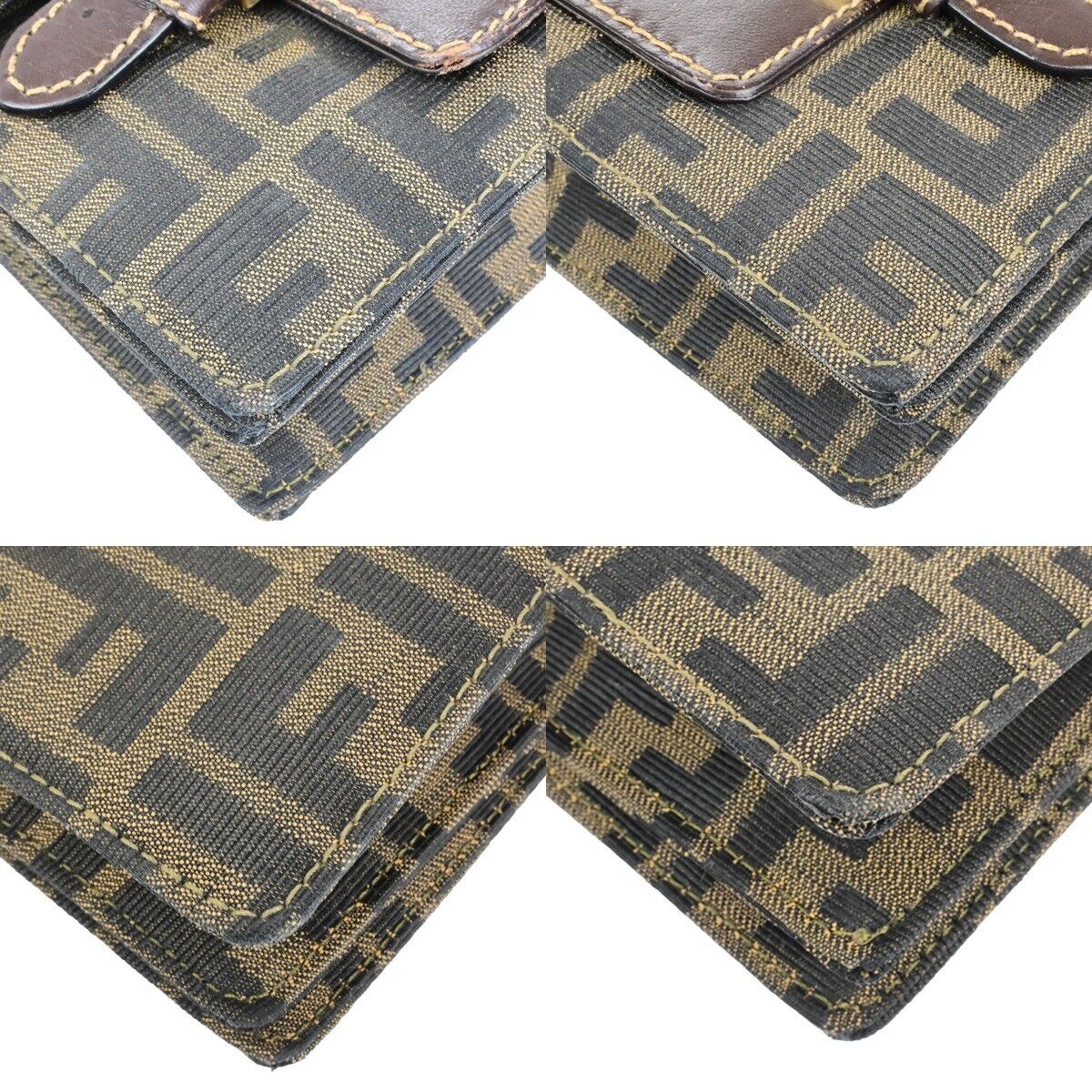FENDI Logo Zucca Pattern Shoulder Bag Canvas Leather Brown GHW Italy 79ED281