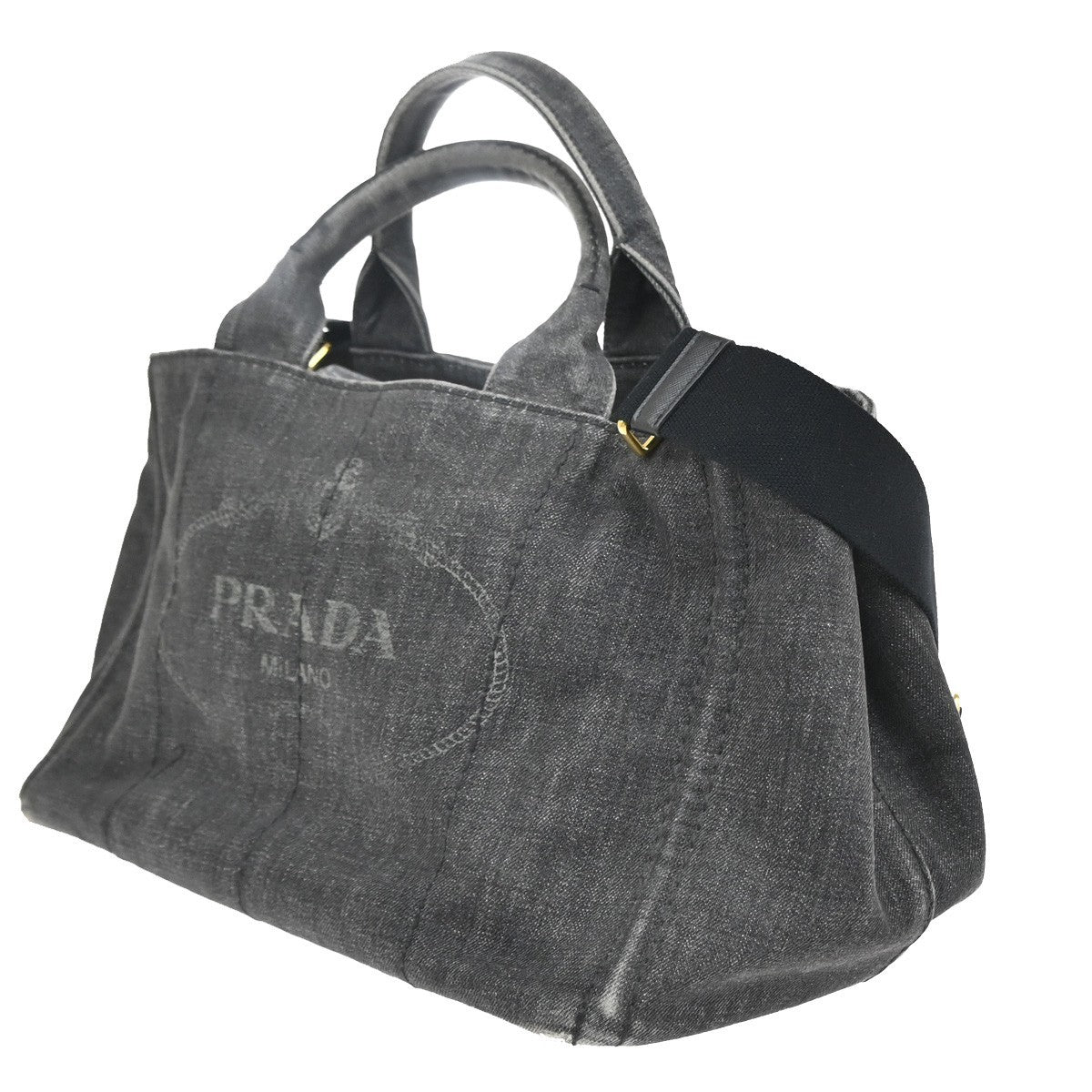 PRADA Logo Canapa 2way Shoulder Hand Bag Canvas Leather Black GHW 30MA676