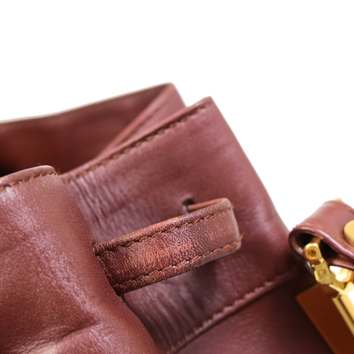 MUST DE CARTIER 2C Logo Drawstring Shoulder Bag Leather Bordeaux GHW 64YE754