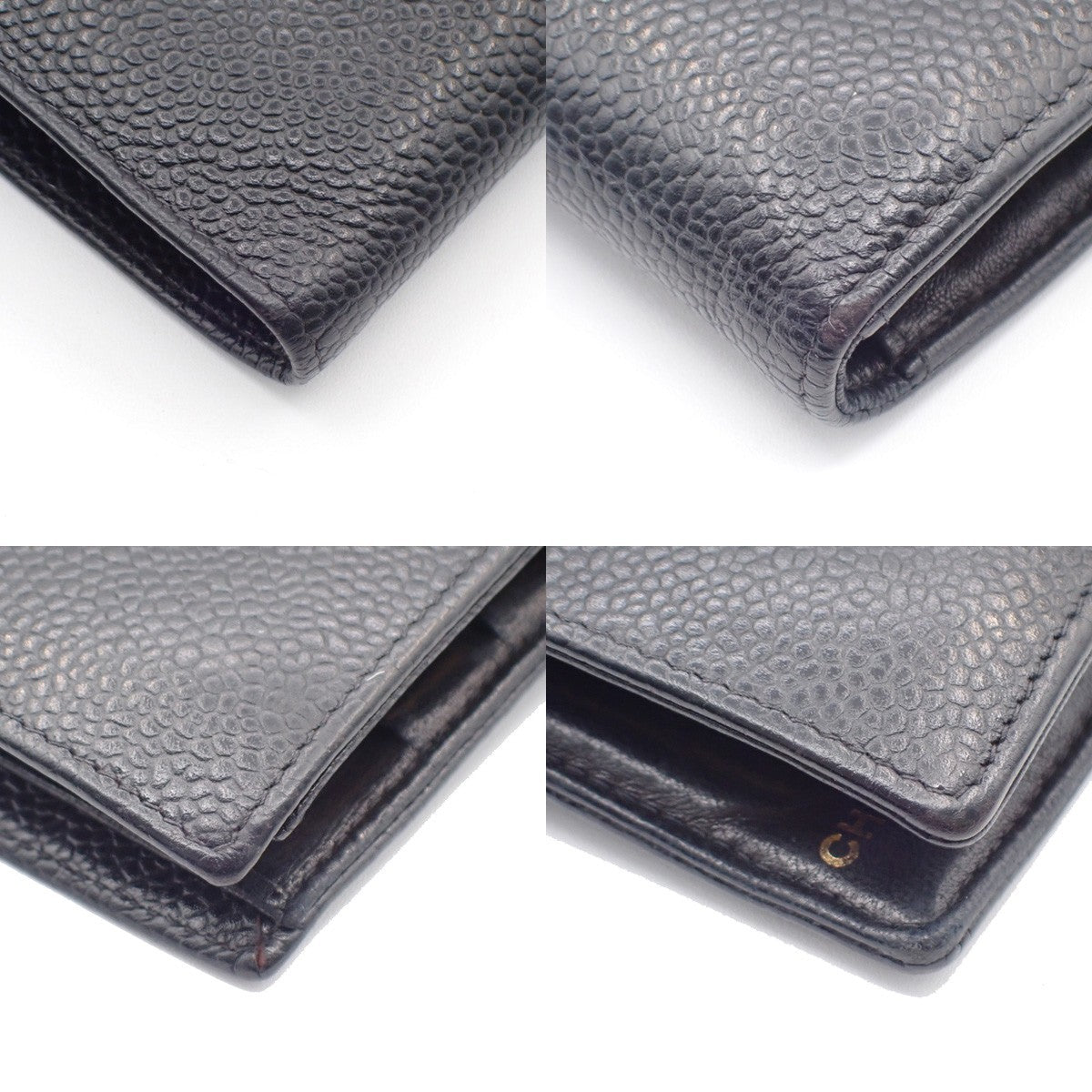 CHANEL CC Logo Long Bifold Wallet Purse Grained Calfskin Leather Black 30KC576