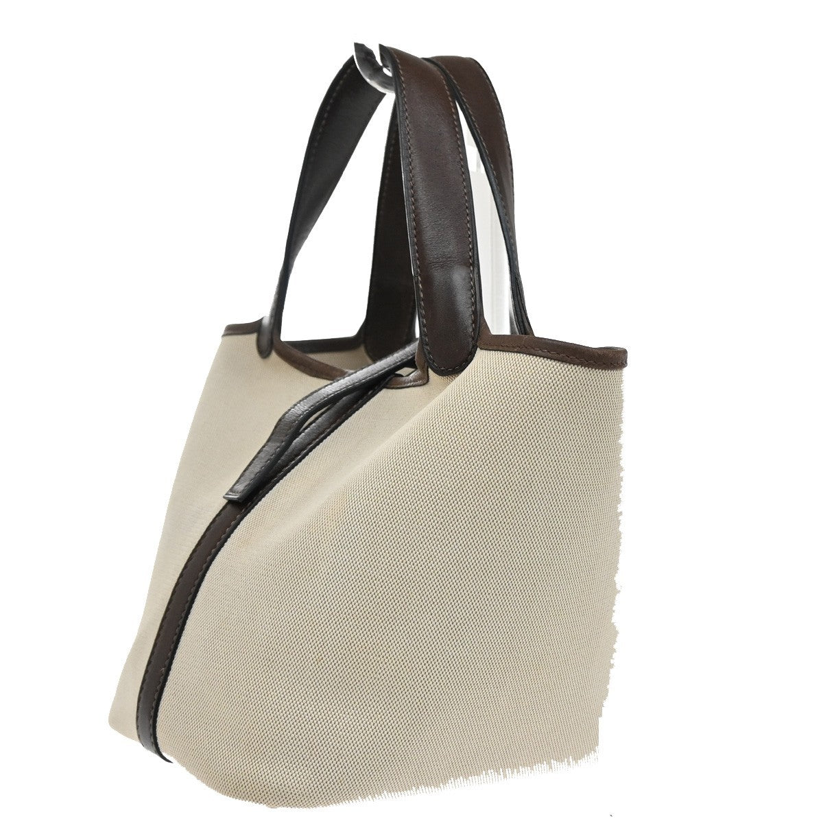 HERMES Logo Picotin 14 PM Hand Tote Bag Toile H Leather Brown SHW 689RL244