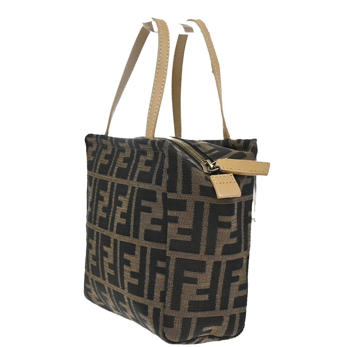 FENDI Logo Zucca Pattern Mini Hand Bag Canvas Leather Brown GHW Italy 83KB556