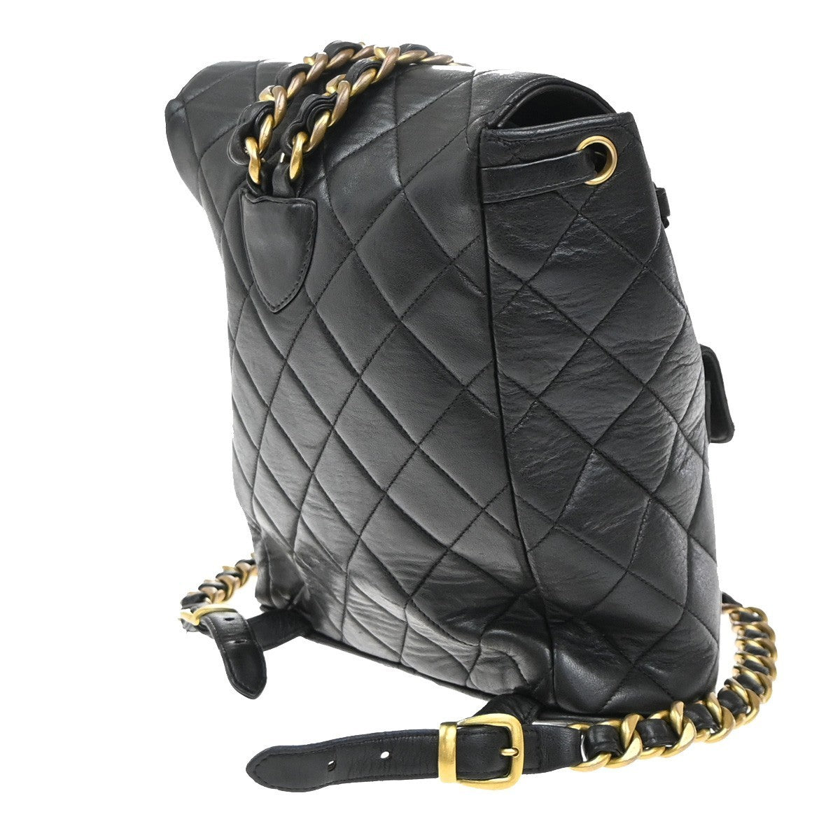 CHANEL CC Logo Duma Matelasse Chain Backpack Bag Leather Black Vintage 359RP114
