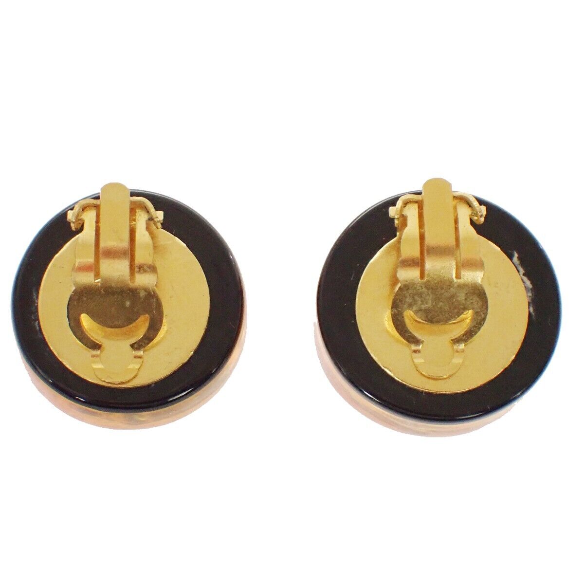 CHANEL CC Logo Camellia Button Earrings 98A Clip-On Plastic GHW Vintage 39RH869