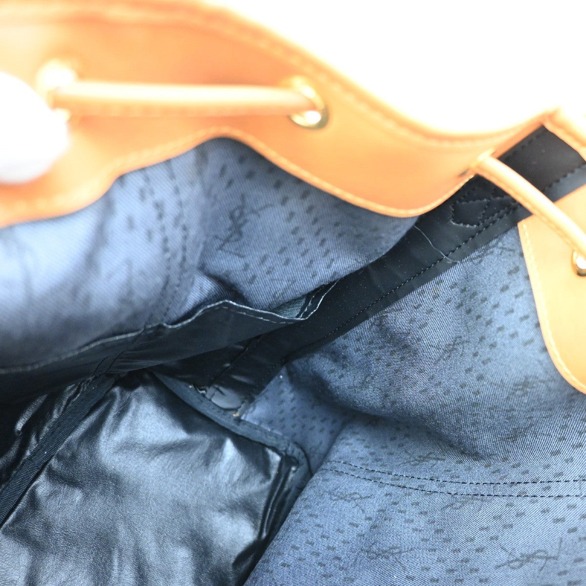 Saint Laurent YSL Logo Drawstring Shoulder Bag PVC Leather Navy Brown 38FC055