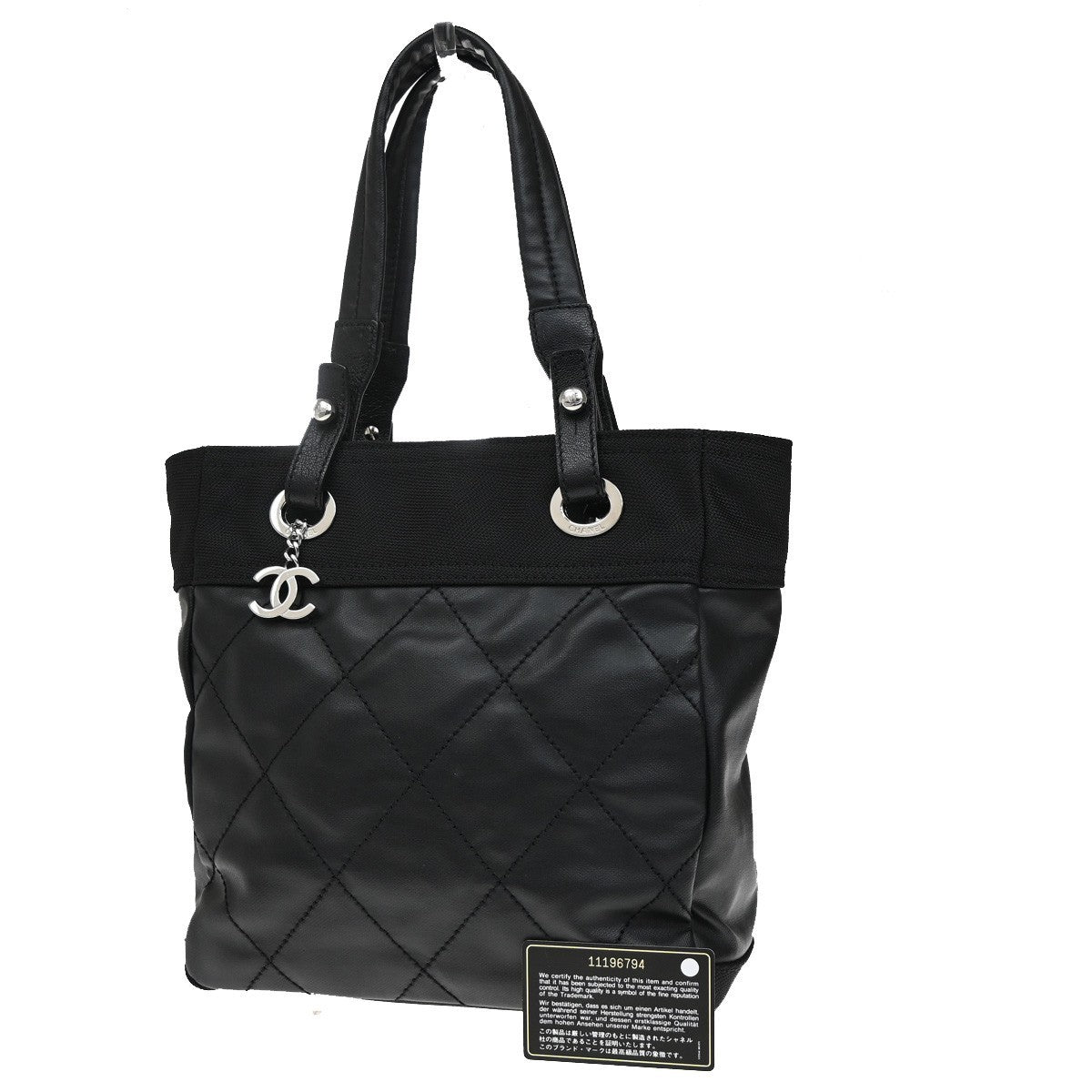 CHANEL CC Paris Biarritz PM Shoulder Bag Coating Canvas Leather BK SHW 674RL562
