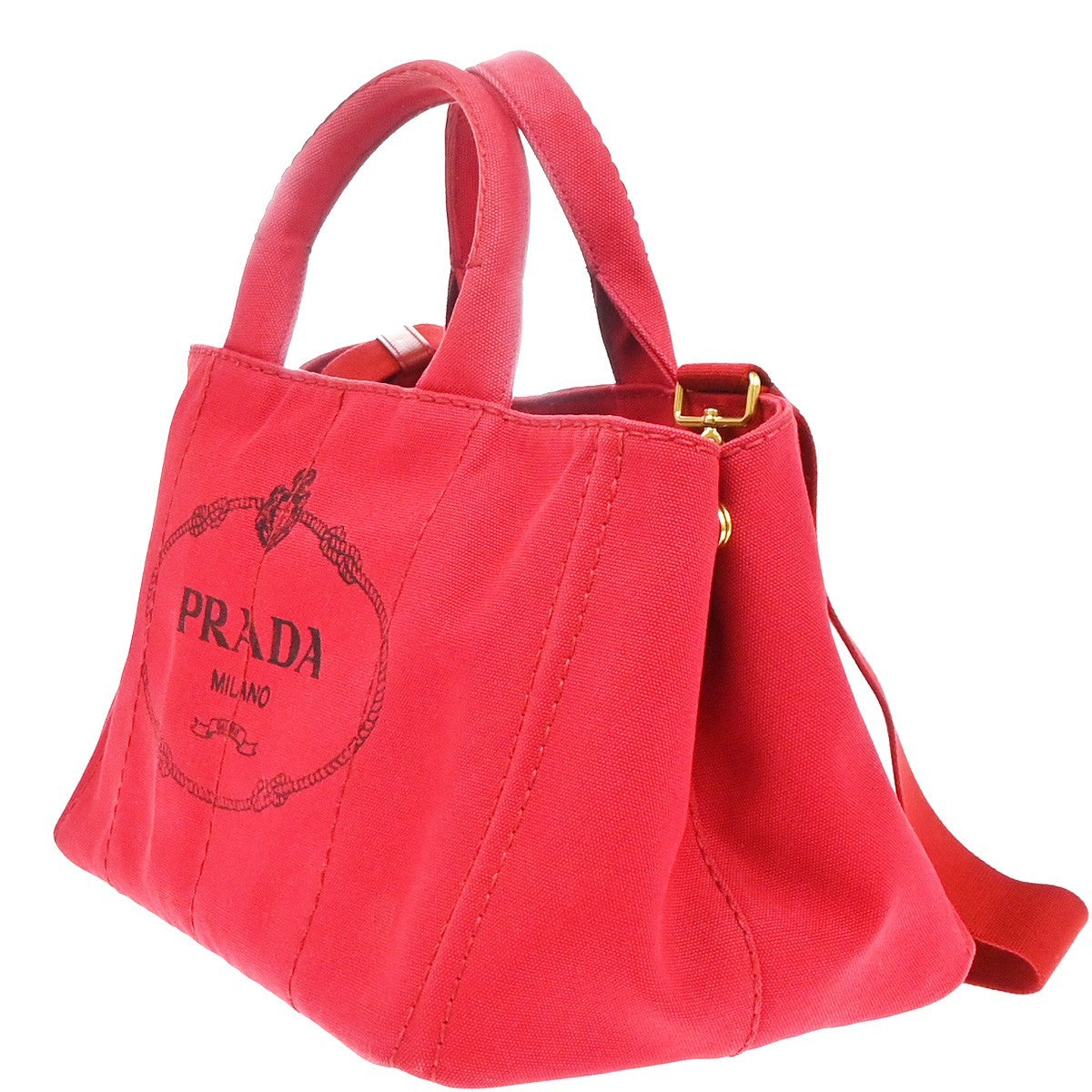PRADA Logo Canapa 2Way Shoulder Hand Bag Canvas Leather Red GHW 79YH925
