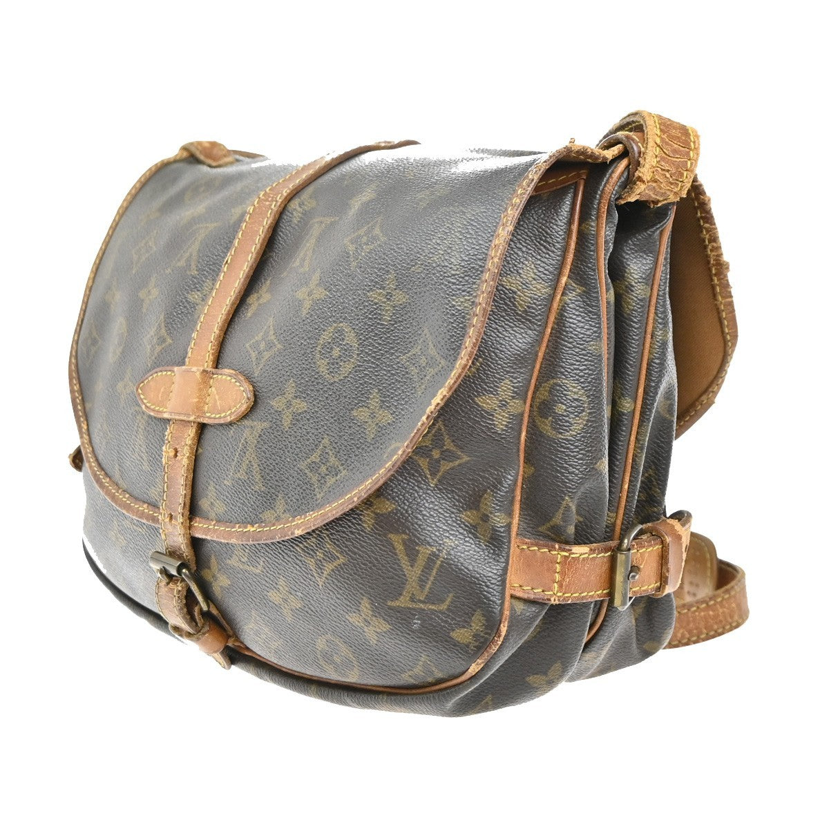 LOUIS VUITTON Logo Saumur 30 Shoulder Bag Monogram Leather Brown M42256 86MA434