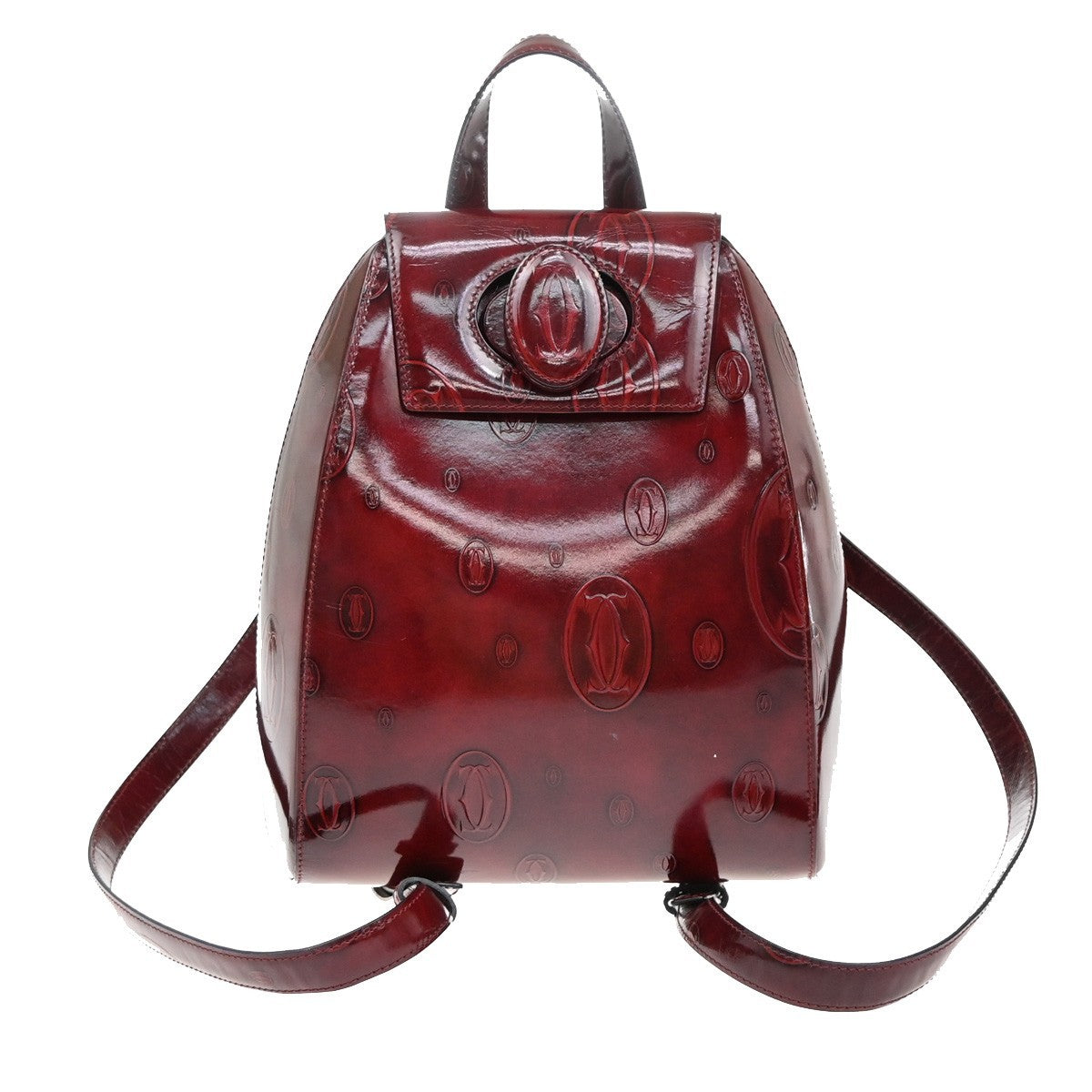 CARTIER Birthday Backpack Shoulder Bag Patent Leather Red GHW France 33EF695