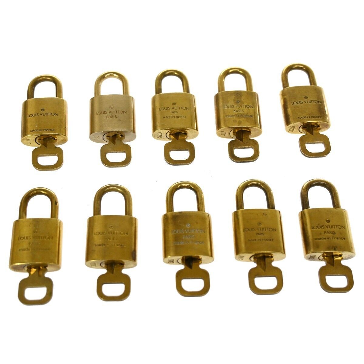 LOUIS VUITTON LV 10 SET PADLOCK KEY BAG CHARM CADENA GOLD PLATED FRANCE 34GA935