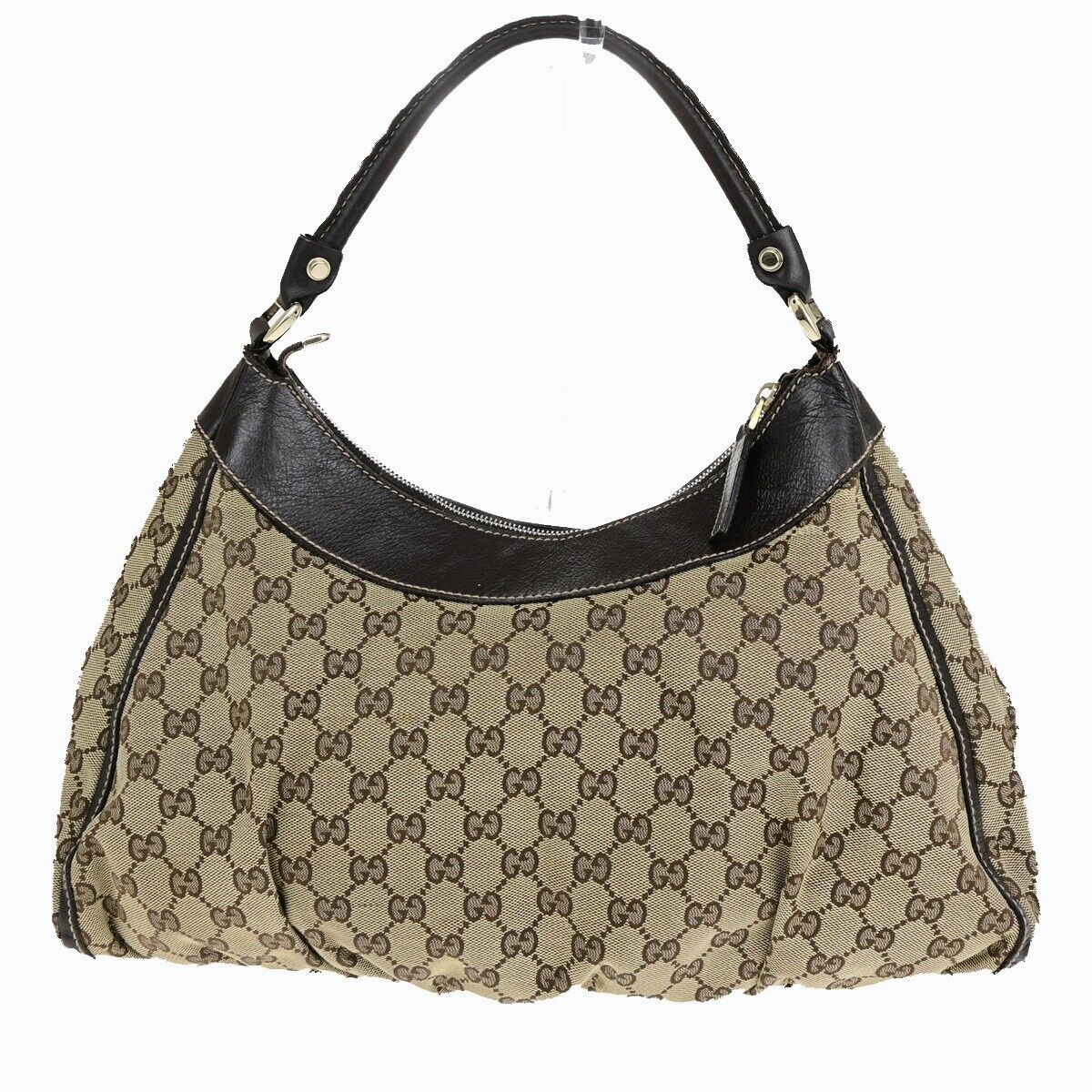 GUCCI GG Logo Abbey Shoulder Bag Canvas Leather Beige Brown Italy 32SJ138