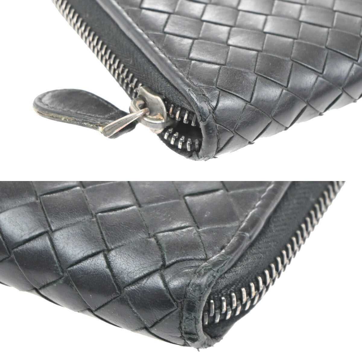 BOTTEGA VENETA Intrecciato Long Zipper Around Wallet Leather Black 67EE240