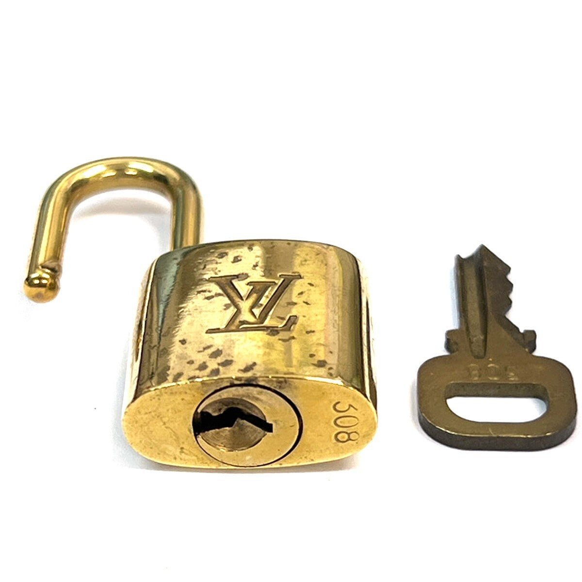 LOUIS VUITTON LV 10 SET PADLOCK KEY BAG CHARM CADENA GOLD PLATED FRANCE 65SJ419