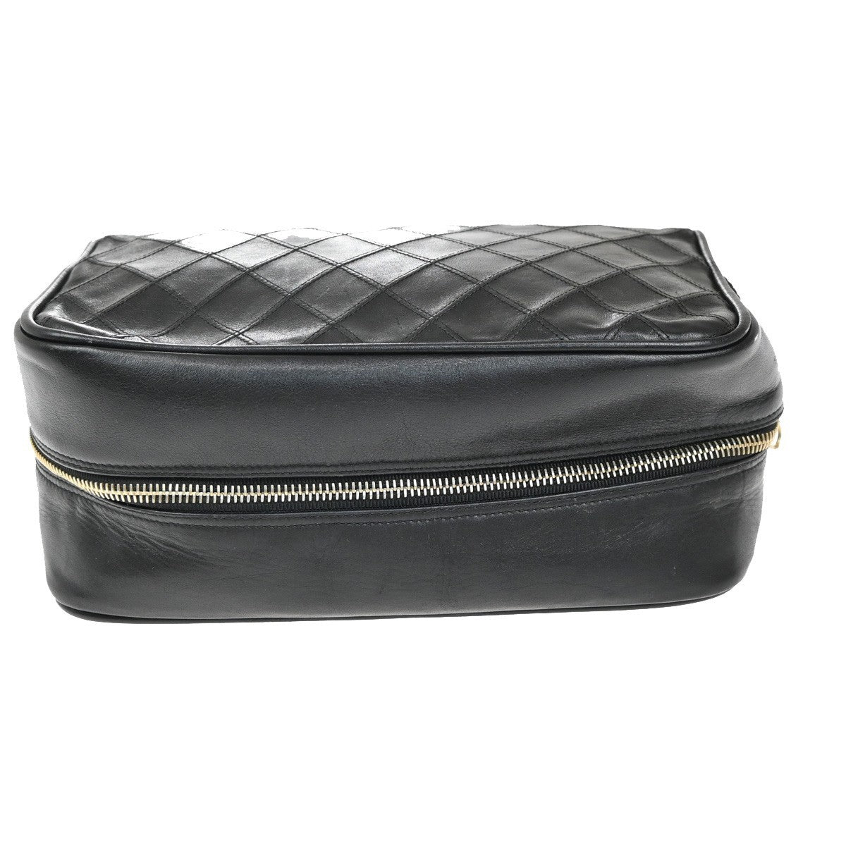 CHANEL CC Logo Bicolore Vanity Bag Pouch Leather Black GHW Italy 88KB491