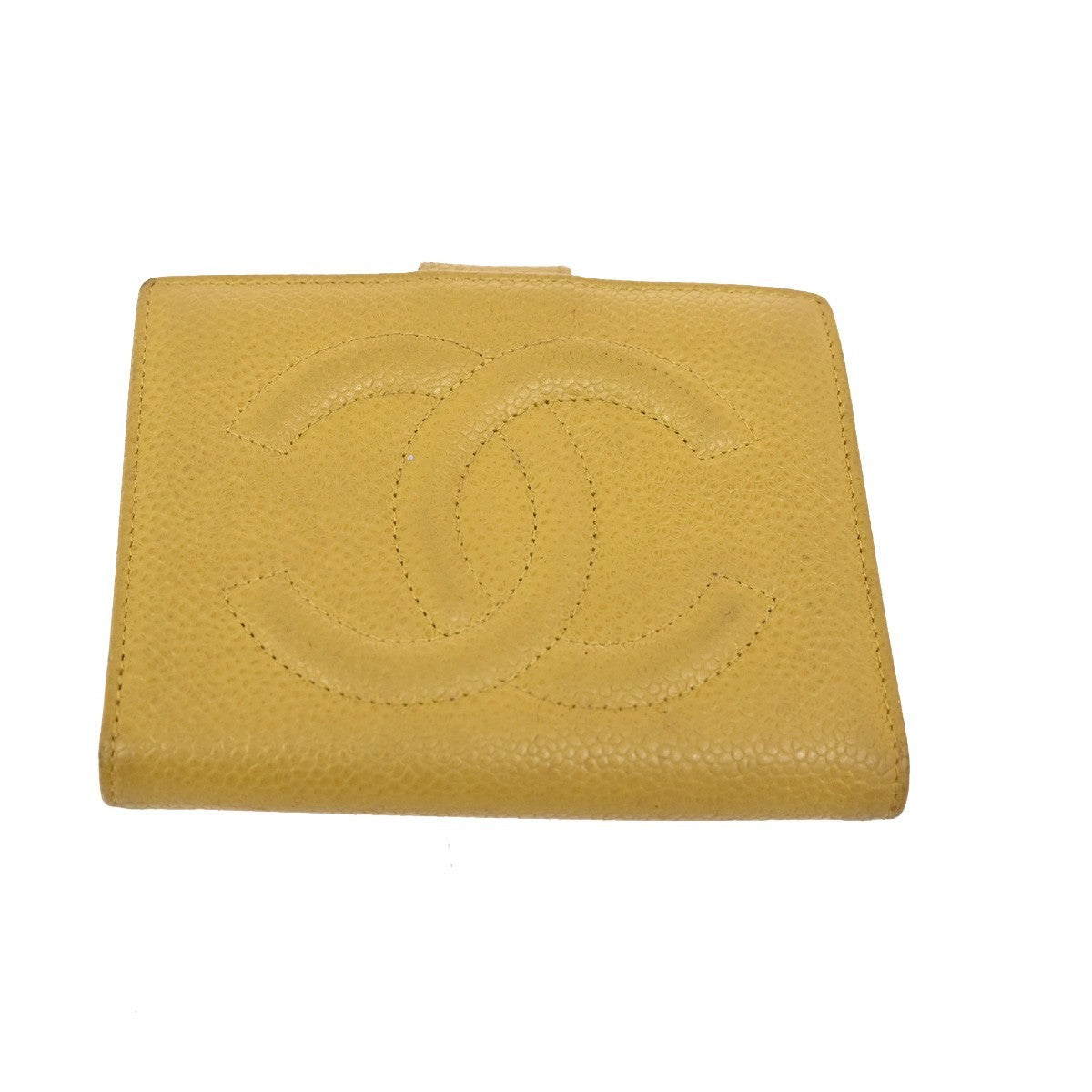 CHANEL CC Bifold Compact Wallet Grained Calfskin Leather Yellow Vintage 66KB511