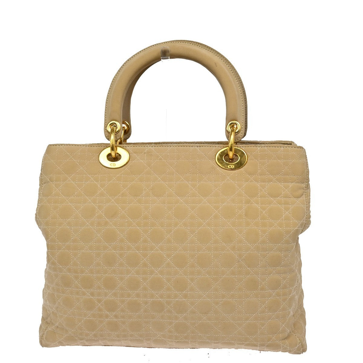 CHRISTIAN DIOR Lady Cannage Tote Hand Bag Nylon Leather Beige GHW Italy 82EF879