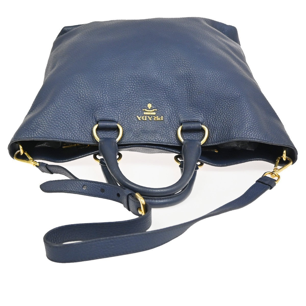 PRADA Vitello Daino 2Way Tote Hand Bag Leather Bluette Navy Blue GHW 77CA831