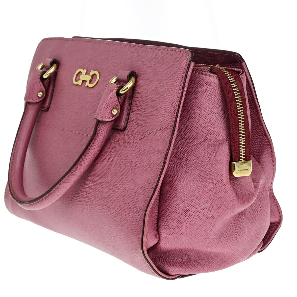 SALVATORE FERRAGAMO Logo Gancini Hand Bag PVC Leather Pink Gold Italy 67YE701