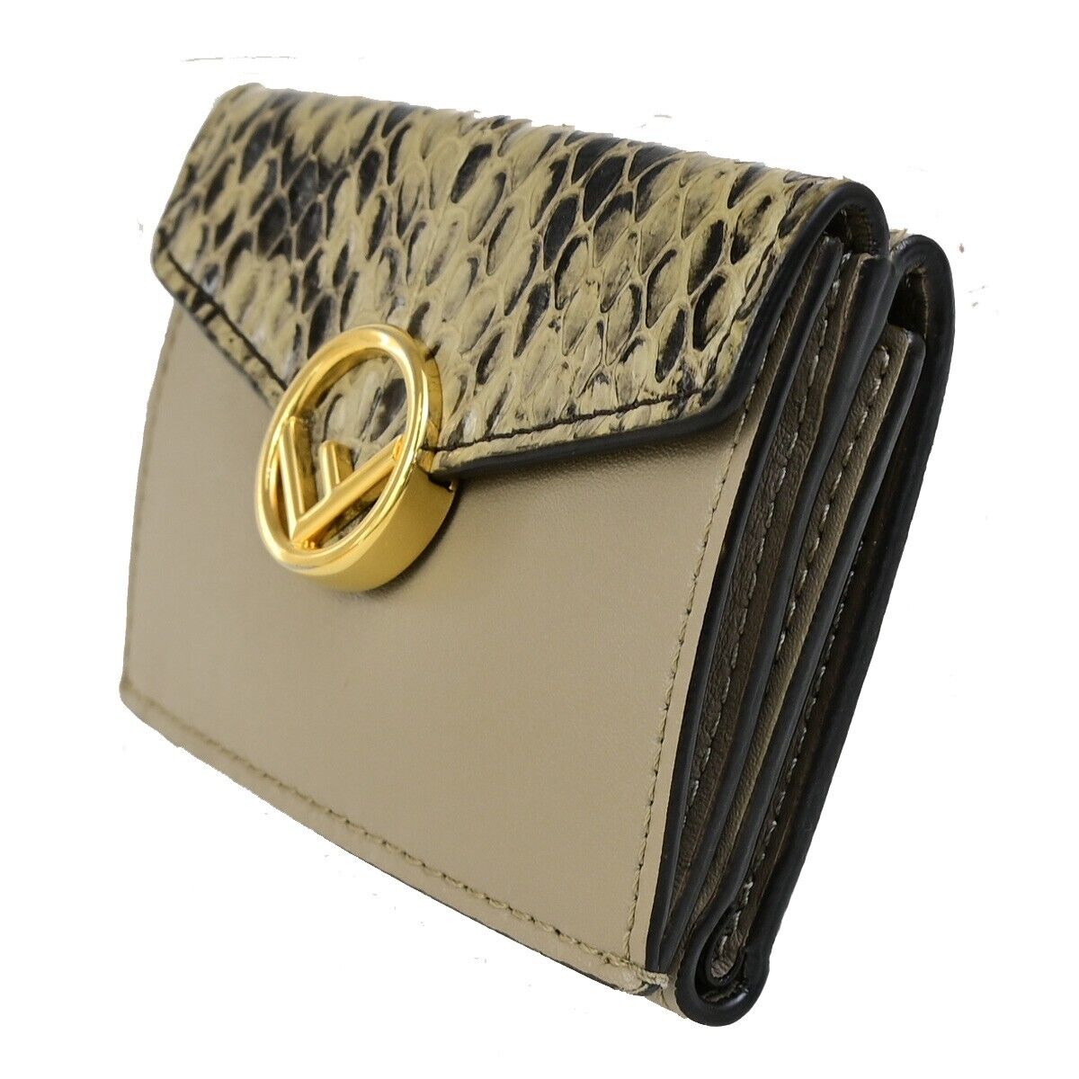 FENDI FF Logo Compact Mini Trifold Wallet Exotic Leather Brown Italy 64KA474